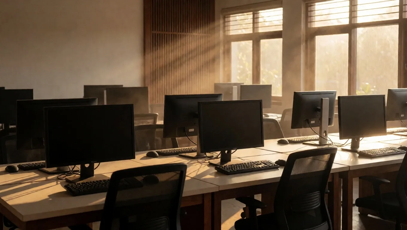 Ruang pelatihan Kenwood Media Academy di Bandung pada sore hari