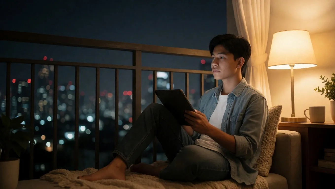 Peserta belajar mandiri di depan laptop pada malam hari
