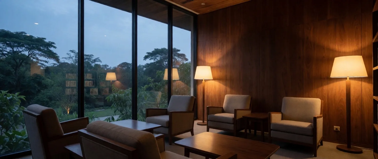 Ruangan belajar tenang pada sore hari di Bandung